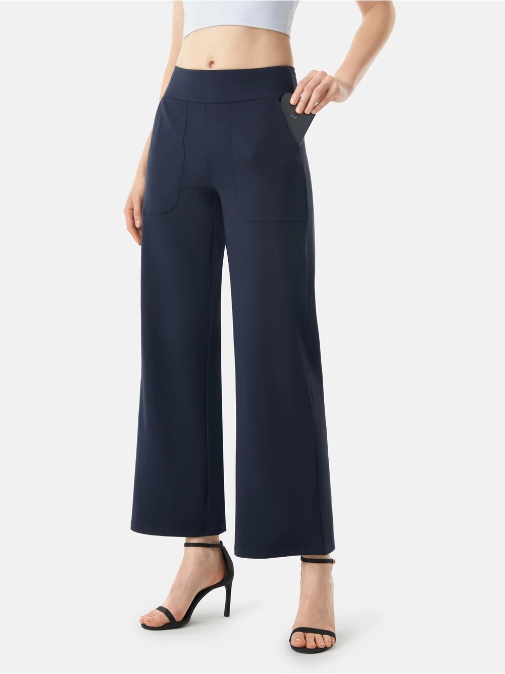 BB Dakota Navy Cropped Wide-Leg Pull-On Pants with Front Pockets